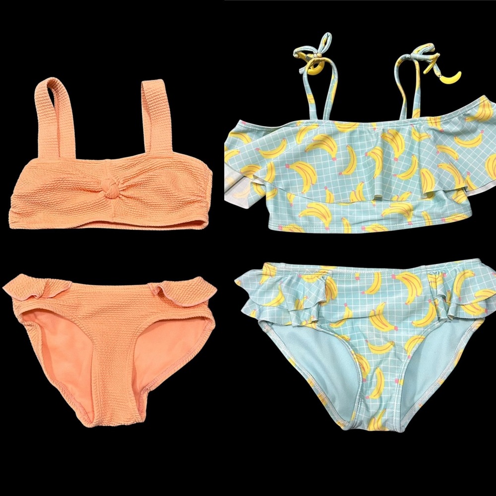 Justice & Art Class Girls Bikini Swimsuit Bundle Size‎ 5/6 6/6X Orange Banana